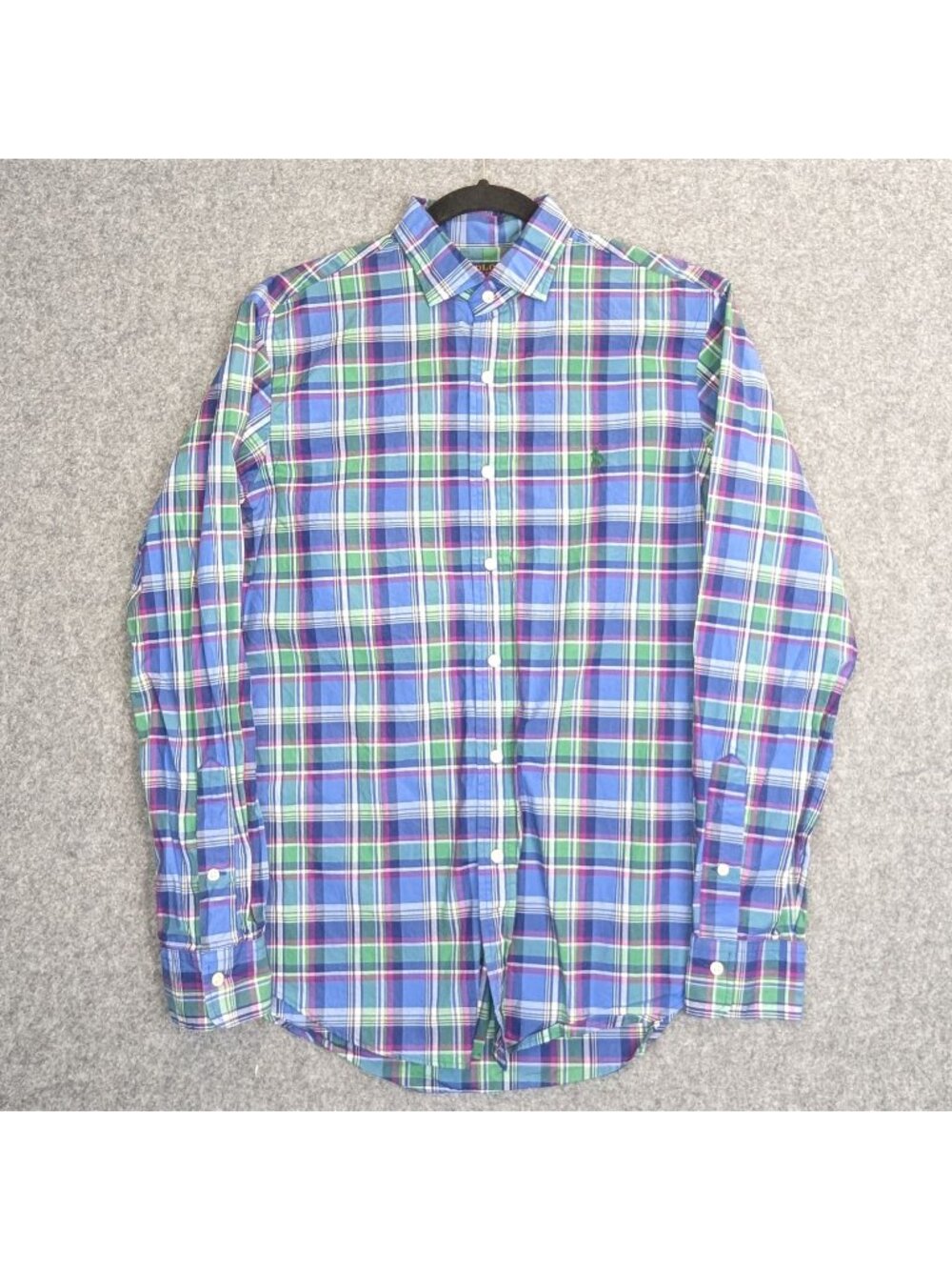 Polo Ralph Lauren Men's Medium Slim Fit Blue Green Plaid Button-Down Shirt